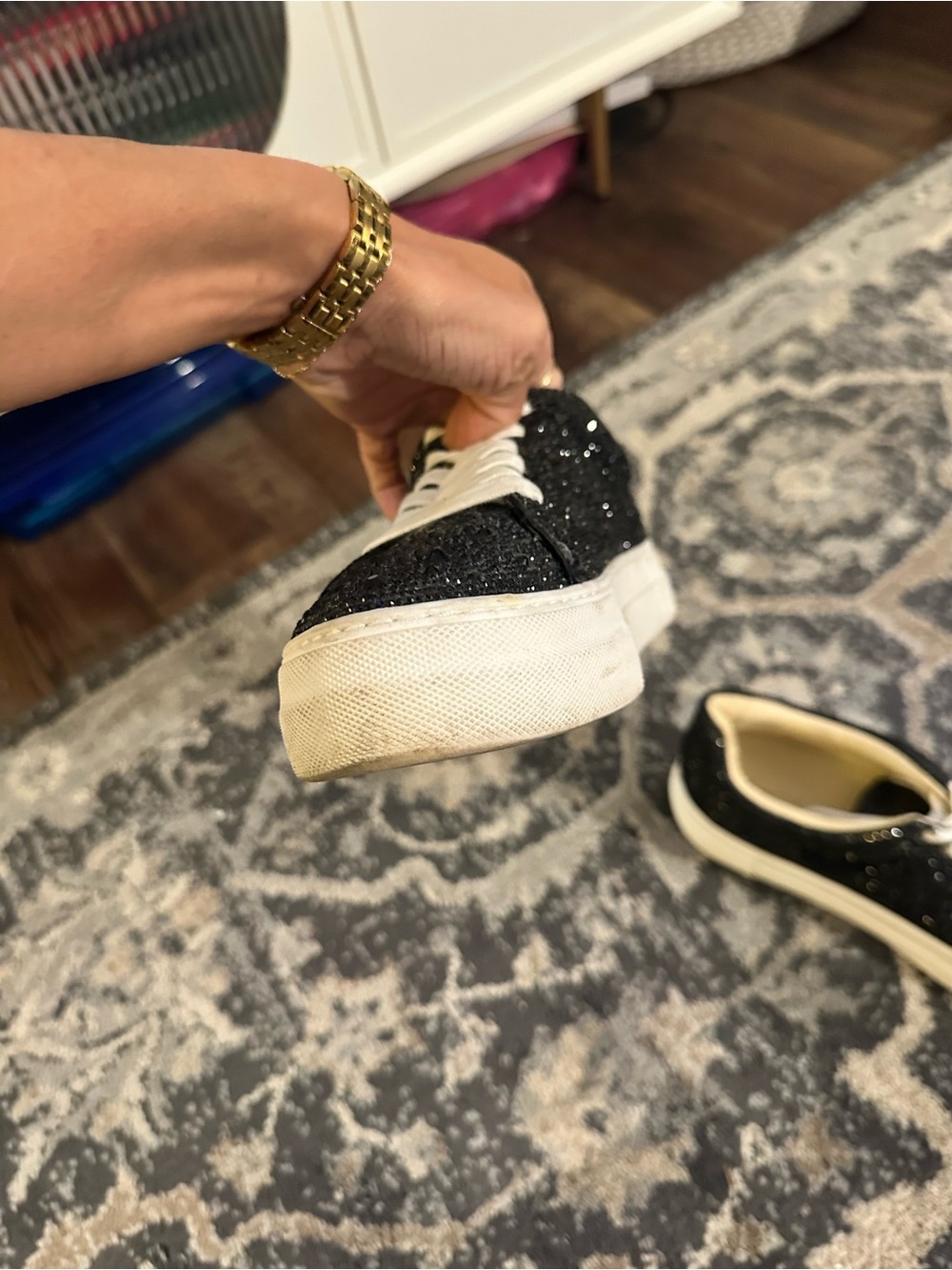 Betsey Johnson Black Glitter Low-Top Lace-Up Sneakers - Picture 6 of 11